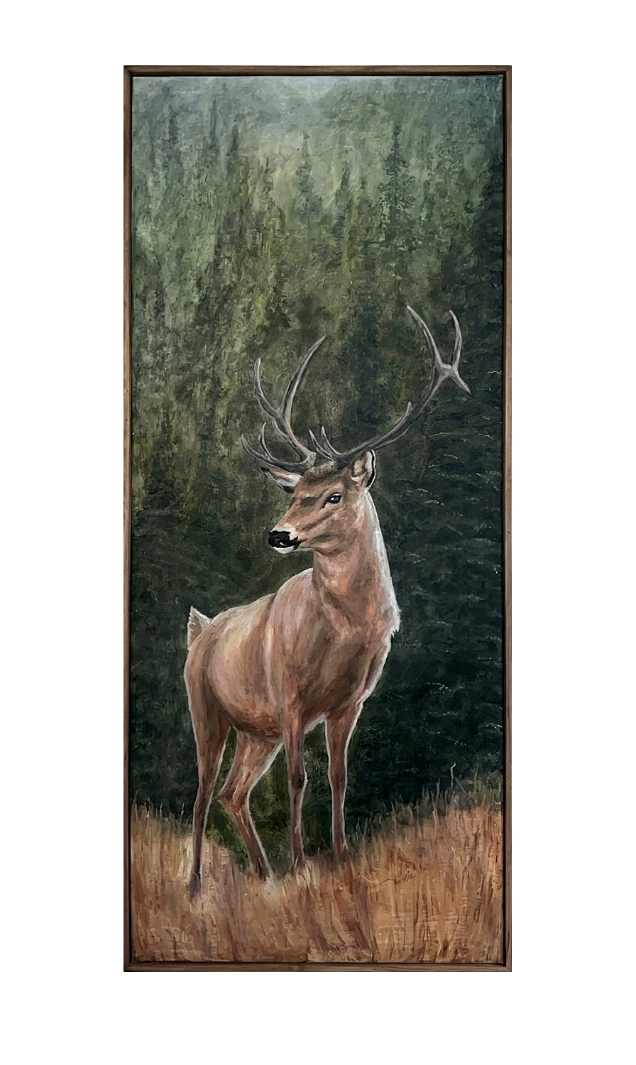 Painting of a stag in a forest